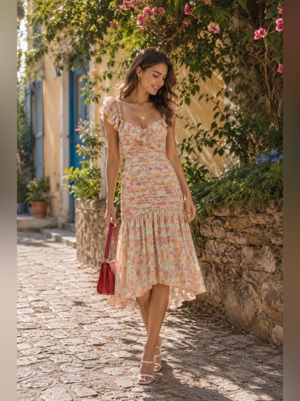 ASTR Devereaux Cutout Midi Dress in Mint Floral